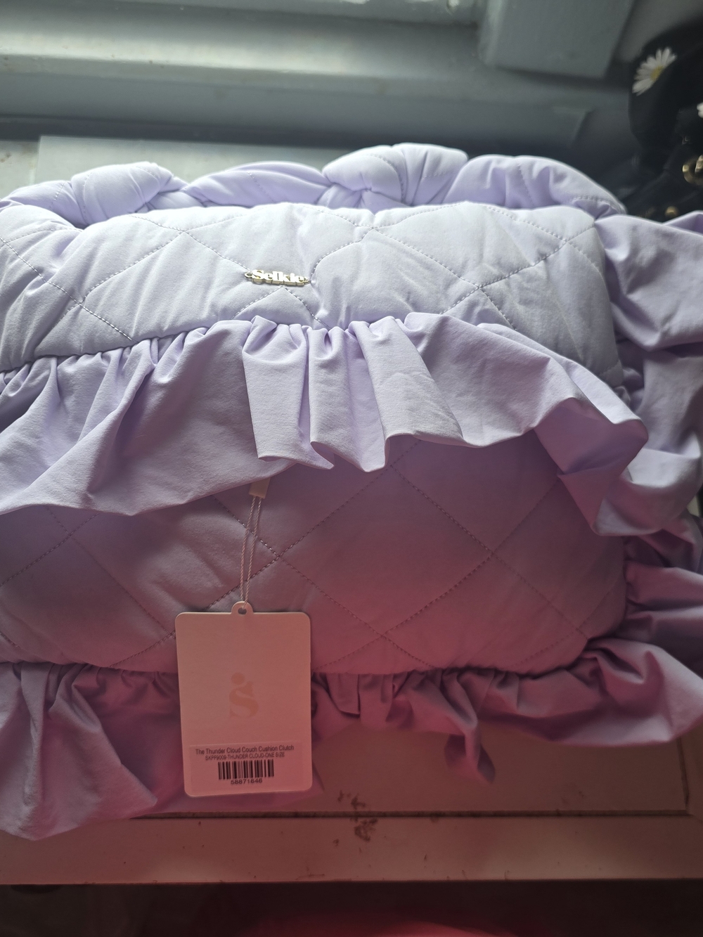 Selkie Quilted Ruffled Throw Pillow - Light Lavender Clutch
